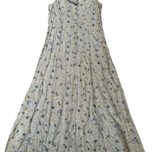 Vtg Floral Sleeveless Denim Collar Cottagecore Dress Button down Maxi Prairie 8